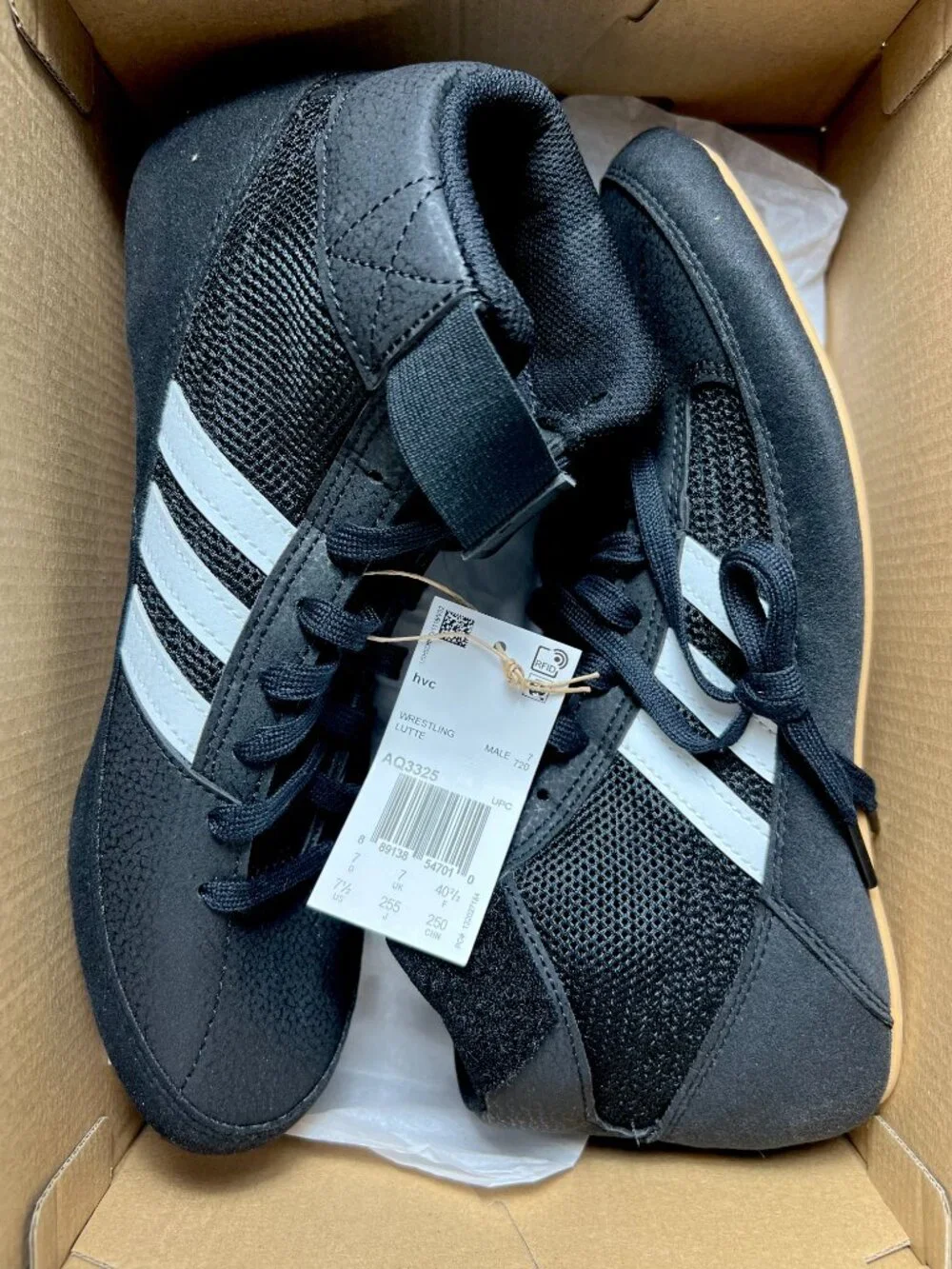 Adidas HVC 2 Wrestling Shoes Black/White AQ3325 - Size 7.5 US NWT
